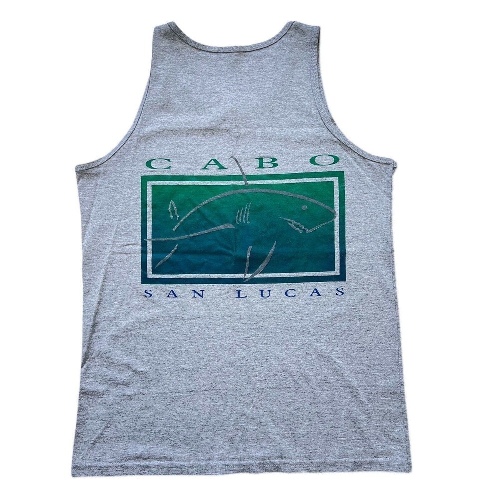 Men’s Cabo San Lucas Muscle Tee Shirt Shark Sz Medium Gray